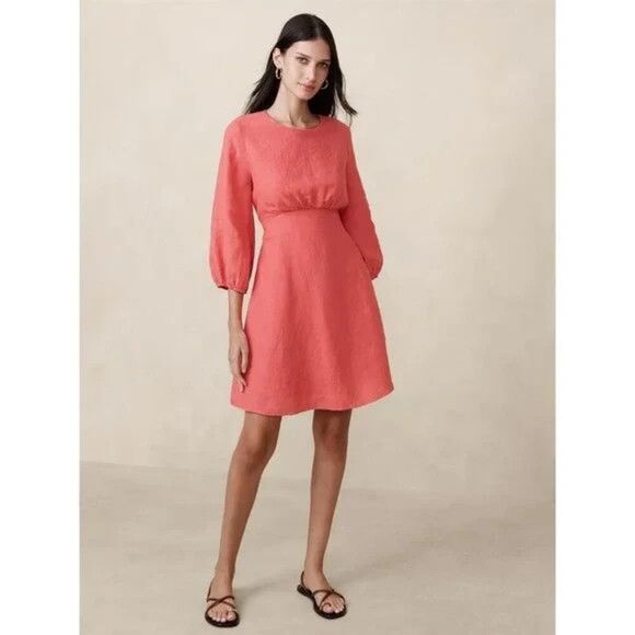NWT Banana Republic Lisa 100% Linen Open Back Mini Dress Size 10 Coral Cocktail - Picture 2 of 10